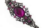 Jet Black Tone with Pink Swarovski Stones and Large Dark Pink Cabachon Barrette