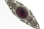 Silver Tone Filigree Large Barrette with Dark Purple Stone