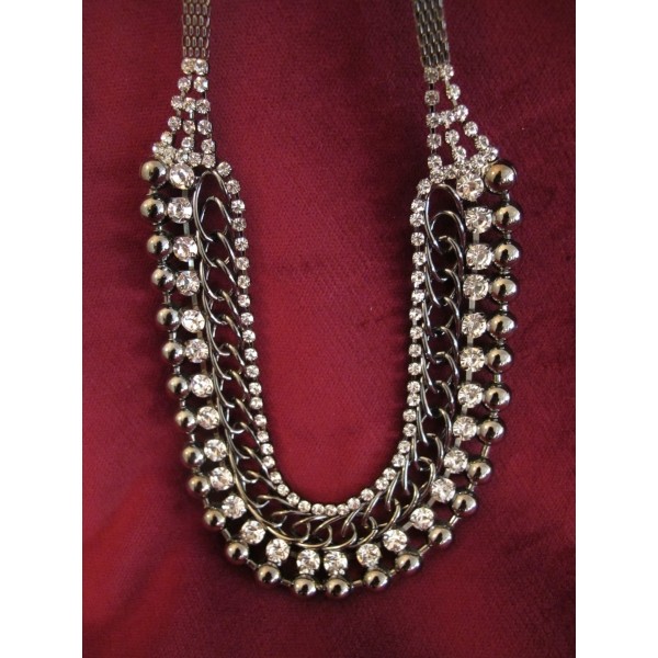 Jet Swirl Rhinestone Necklace