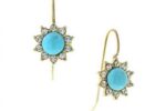 Turquoise Sun and Crystal Gold Petite Drop Earrings