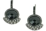 Jet Black Stone & Rhinestone Edged Drop Earrings