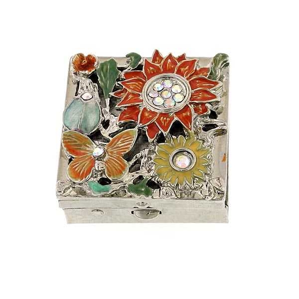 Orange Flower Square Pill Box