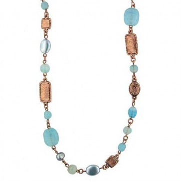 Beyond the Sea Copper and Aqua Blue Long Stranded Necklace