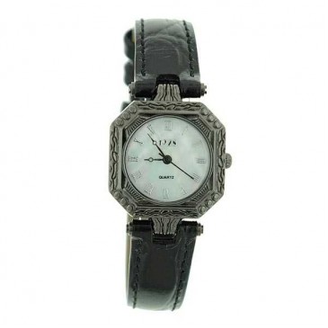 Jet Black Watch with Mother of Pearl & Black Leather Band