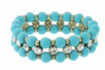 Turquoise and Crystal Double Layer Gold Stretch Bracelet